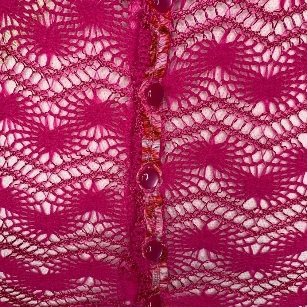 Free People New Romantics Hot Pink Madam Butterfly Crochet Top‎ Women Size XS